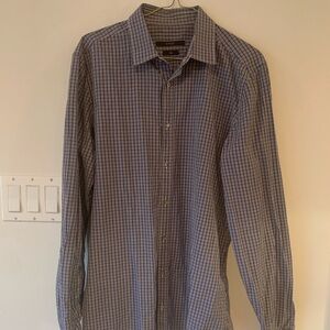 Gucci Blue Check Button Up Shirt Mens US 16 EU 41 Slim Cotton Plaid